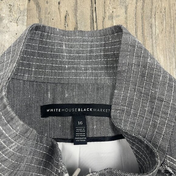 White House Black Market Linen Blend Jacket 16 Full Zip Pockets Gray Chambray - Picture 4 of 8